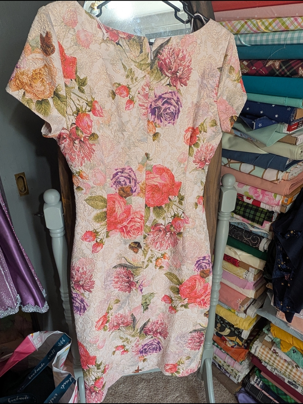 Adrianna Papell Pink Floral Jacquard Sheath Dress